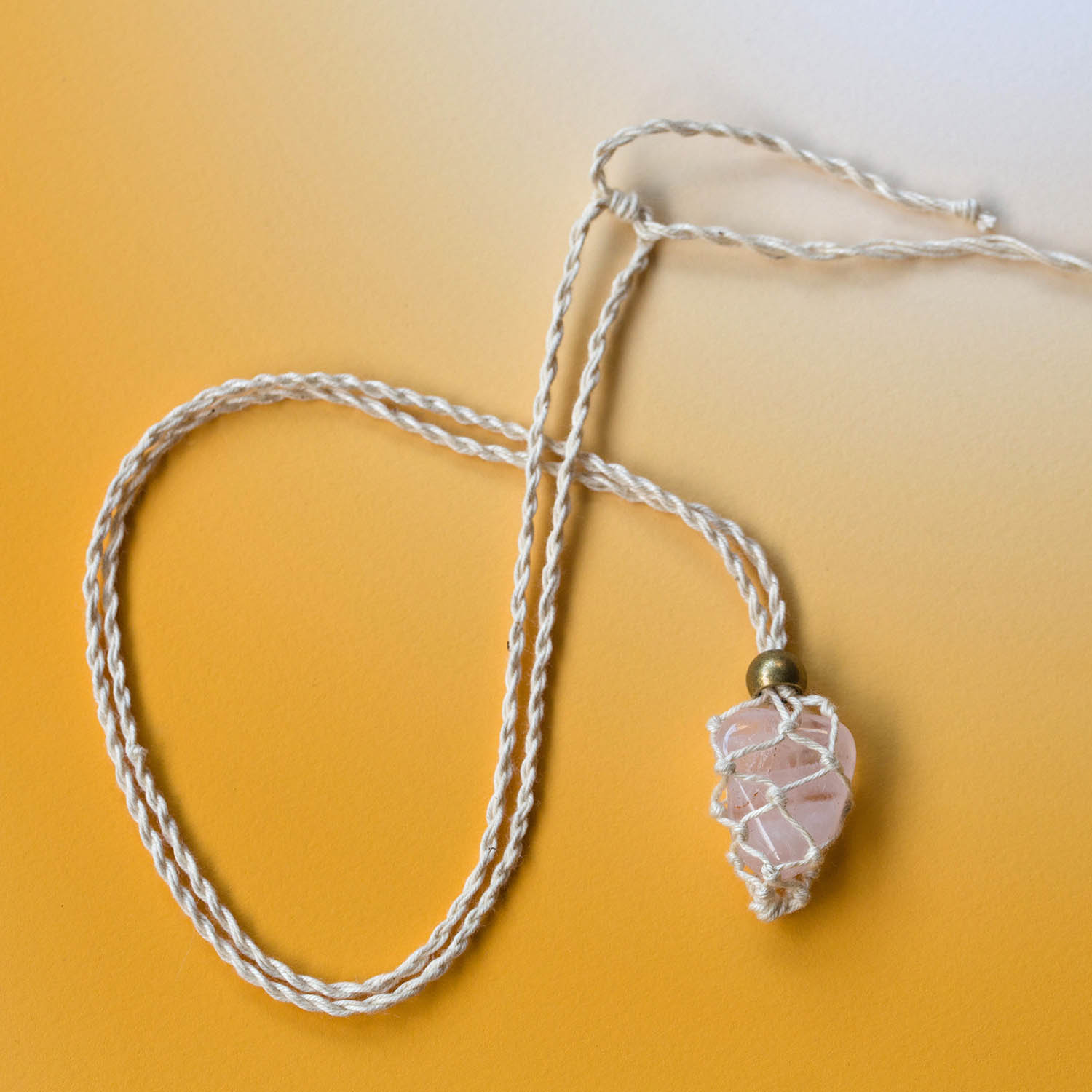 Rose Quartz Macrame Necklace - Golden Blue